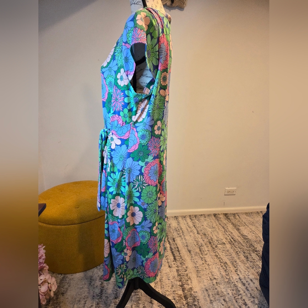 Talbots Vibrant Floral Midi Dress in Green Blue and Blue, Size XL. - Picture 3 of 14